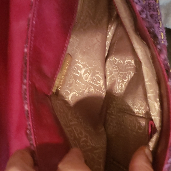 Burgundy leather and  tweed Charles David Handbag - Picture 3 of 5